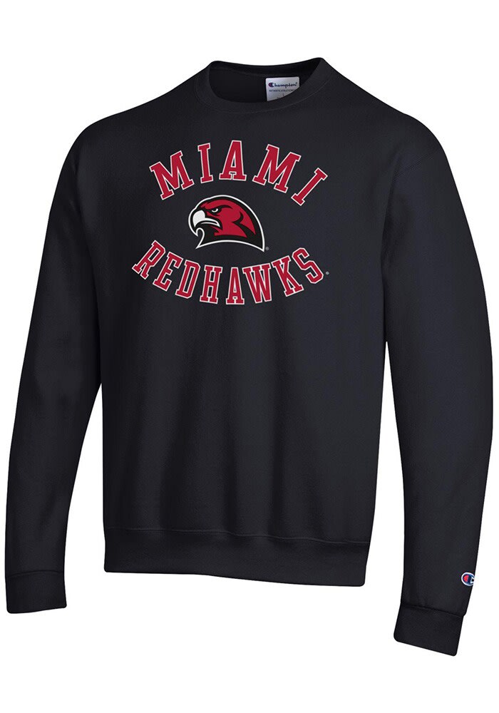 Champion Miami RedHawks Black Powerblend Long Sleeve Crew Sweatshirt Black 50 COTTON 50 POLYESTER Size L Rally House