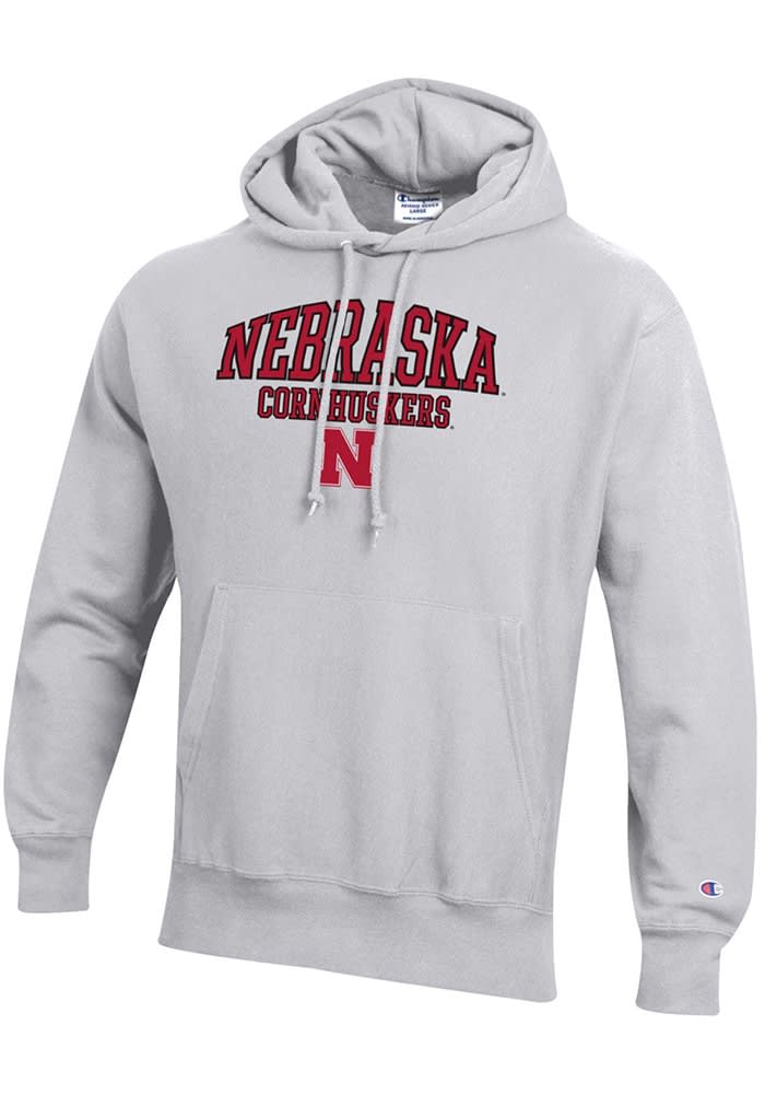 Champion Nebraska Cornhuskers Mens Silver Reverse Weave Long Sleeve Hoodie