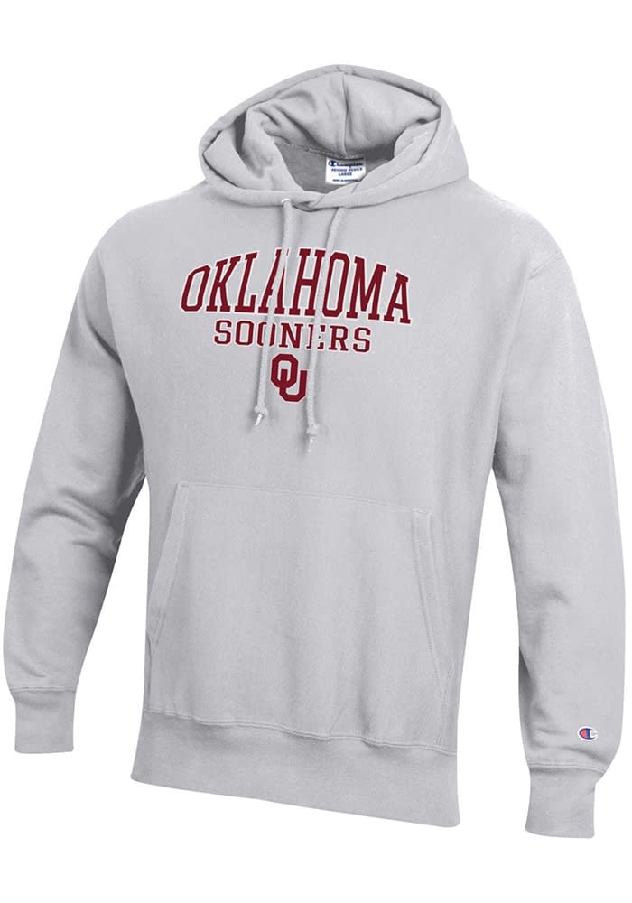 Champion Oklahoma Sooners Silver Reverse Weave Long Sleeve Hoodie Silver 80 Cotton 20 POLYESTER Size XL Rally House