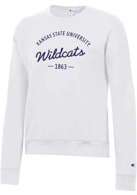 Womens K-State Wildcats White Champion Powerblend Crew Sweatshirt