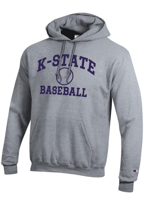 Mens K-State Wildcats Grey Champion Baseball Powerblend Hooded Sweatshirt