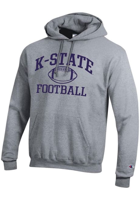 Mens K-State Wildcats Grey Champion Football Powerblend Hooded Sweatshirt