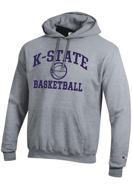 Mens K-State Wildcats Grey Champion Basketball Powerblend Hooded Sweatshirt