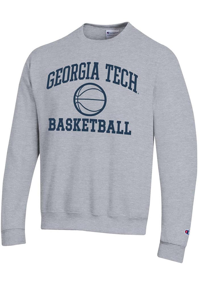 Champion GA Tech Yellow Jackets Mens Basketball Powerblend Crew Sweatshirt HEATHER GREY