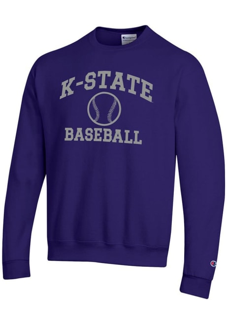 Mens K-State Wildcats Purple Champion Baseball Powerblend Crew Sweatshirt