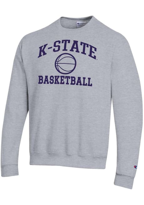 Mens K-State Wildcats Grey Champion Basketball Powerblend Crew Sweatshirt