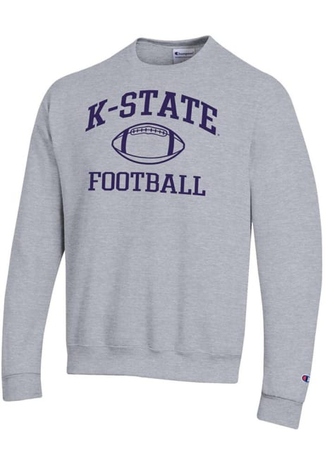 Mens K-State Wildcats Grey Champion Football Powerblend Crew Sweatshirt