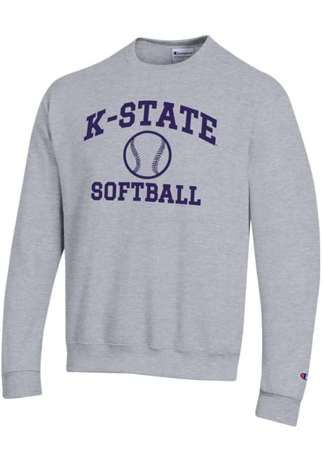 Mens K-State Wildcats Grey Champion Softball Powerblend Crew Sweatshirt