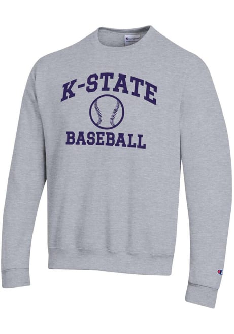 Mens K-State Wildcats Grey Champion Baseball Powerblend Crew Sweatshirt