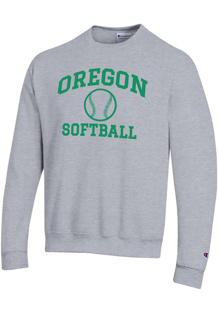 Champion Oregon Ducks Mens Softball Powerblend Crew Sweatshirt HEATHER GREY