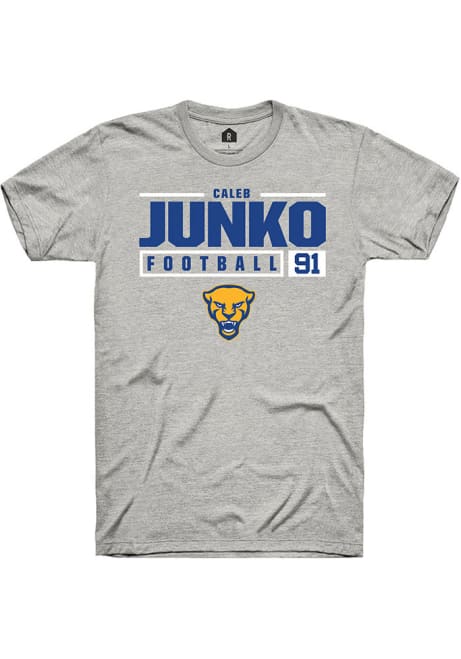 Caleb Junko Ash Pitt Panthers NIL Stacked Box Short Sleeve T Shirt