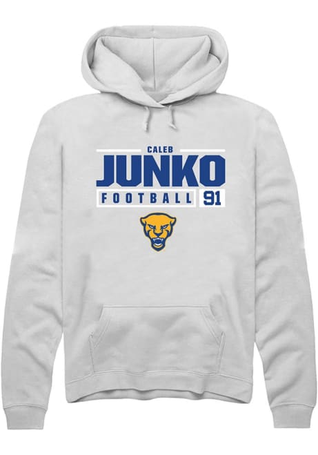 Caleb Junko Rally Mens White Pitt Panthers NIL Stacked Box Hooded Sweatshirt