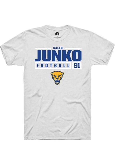 Caleb Junko White Pitt Panthers NIL Stacked Box Short Sleeve T Shirt