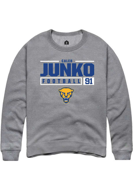 Caleb Junko Rally Mens Graphite Pitt Panthers NIL Stacked Box Crew Sweatshirt