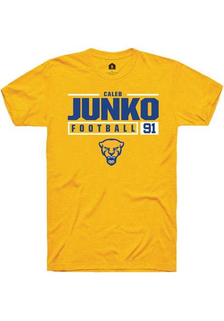 Caleb Junko Gold Pitt Panthers NIL Stacked Box Short Sleeve T Shirt