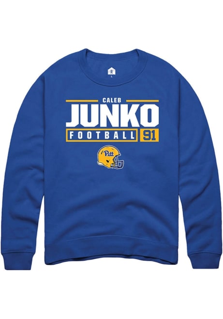 Caleb Junko Rally Mens Blue Pitt Panthers NIL Stacked Box Crew Sweatshirt