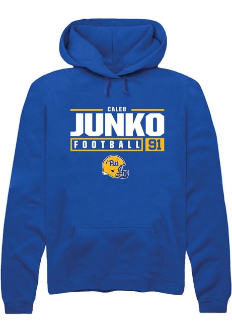 Caleb Junko Rally Mens Blue Pitt Panthers NIL Stacked Box Hooded Sweatshirt