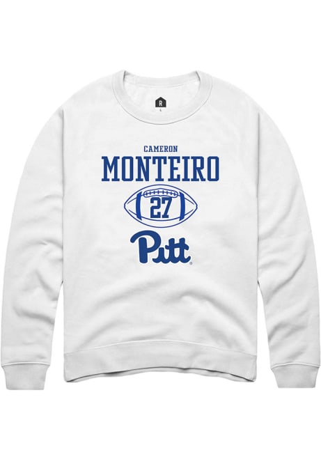 Cameron Monteiro Rally Mens White Pitt Panthers NIL Sport Icon Crew Sweatshirt