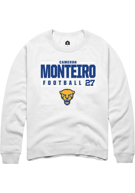 Cameron Monteiro Rally Mens White Pitt Panthers NIL Stacked Box Crew Sweatshirt