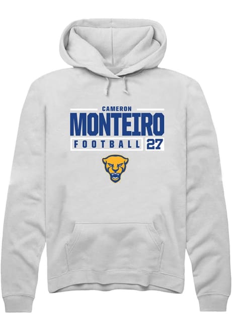 Cameron Monteiro Rally Mens White Pitt Panthers NIL Stacked Box Hooded Sweatshirt