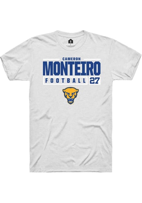 Cameron Monteiro White Pitt Panthers NIL Stacked Box Short Sleeve T Shirt