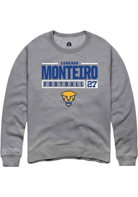 Cameron Monteiro Rally Mens Graphite Pitt Panthers NIL Stacked Box Crew Sweatshirt