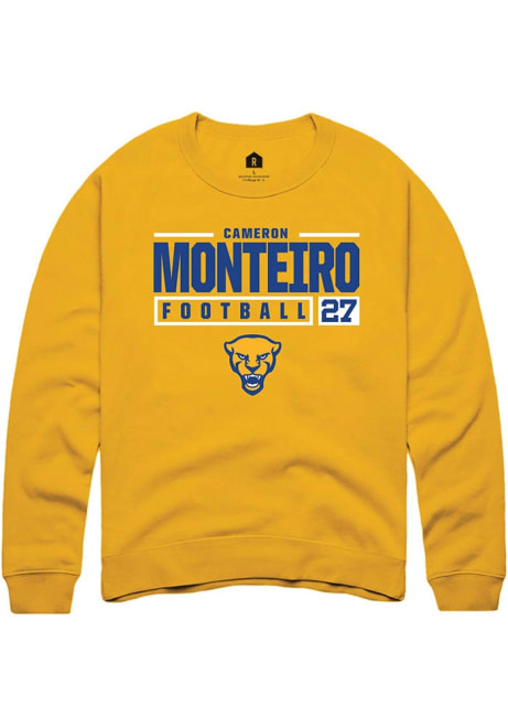 Cameron Monteiro Rally Mens Gold Pitt Panthers NIL Stacked Box Crew Sweatshirt