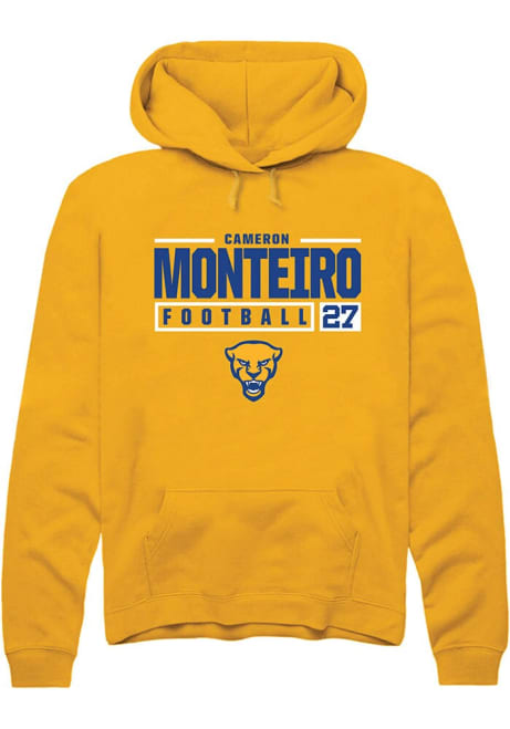 Cameron Monteiro Rally Mens Gold Pitt Panthers NIL Stacked Box Hooded Sweatshirt