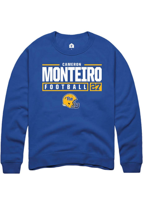 Cameron Monteiro Rally Mens Blue Pitt Panthers NIL Stacked Box Crew Sweatshirt