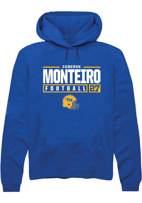 Cameron Monteiro Rally Mens Blue Pitt Panthers NIL Stacked Box Hooded Sweatshirt