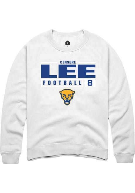 Censere Lee Rally Mens White Pitt Panthers NIL Stacked Box Crew Sweatshirt