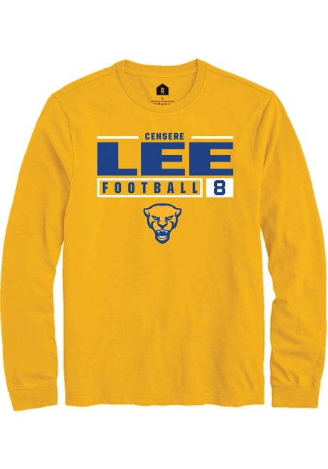 Censere Lee Rally Mens Gold Pitt Panthers NIL Stacked Box Tee