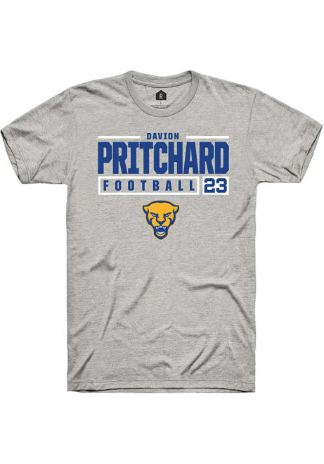 Davion Pritchard Ash Pitt Panthers NIL Stacked Box Short Sleeve T Shirt