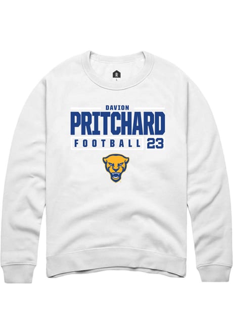 Davion Pritchard Rally Mens White Pitt Panthers NIL Stacked Box Crew Sweatshirt