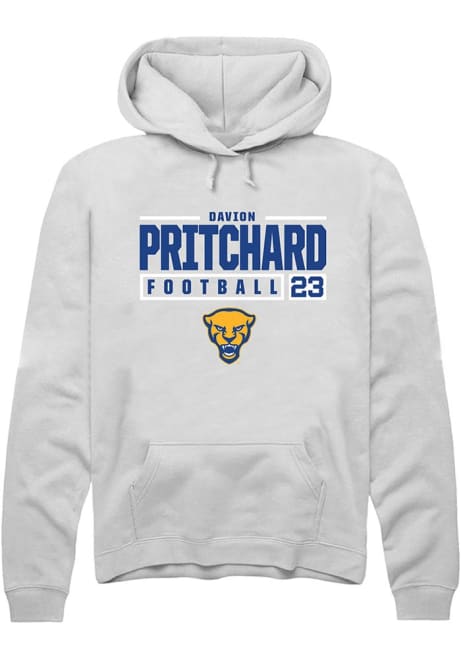 Davion Pritchard Rally Mens White Pitt Panthers NIL Stacked Box Hooded Sweatshirt