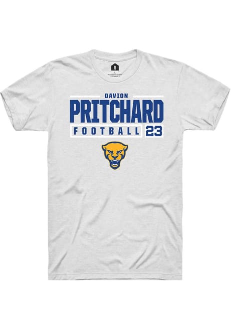 Davion Pritchard White Pitt Panthers NIL Stacked Box Short Sleeve T Shirt