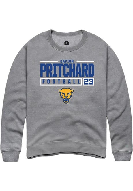 Davion Pritchard Rally Mens Graphite Pitt Panthers NIL Stacked Box Crew Sweatshirt