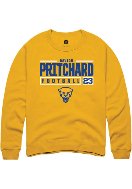 Davion Pritchard Rally Mens Gold Pitt Panthers NIL Stacked Box Crew Sweatshirt