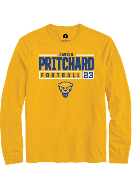 Davion Pritchard Rally Mens Gold Pitt Panthers NIL Stacked Box Tee