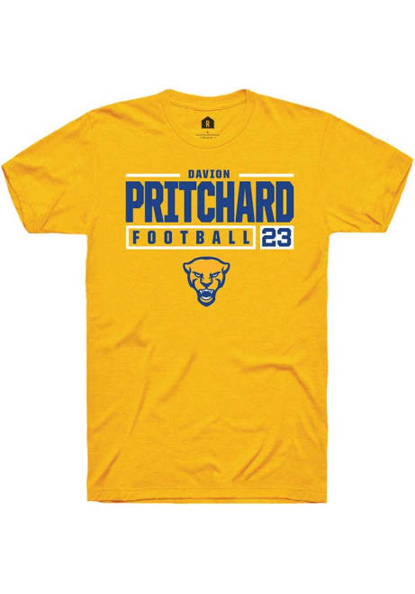 Davion Pritchard Gold Pitt Panthers NIL Stacked Box Short Sleeve T Shirt