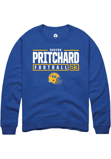 Davion Pritchard Rally Mens Blue Pitt Panthers NIL Stacked Box Crew Sweatshirt