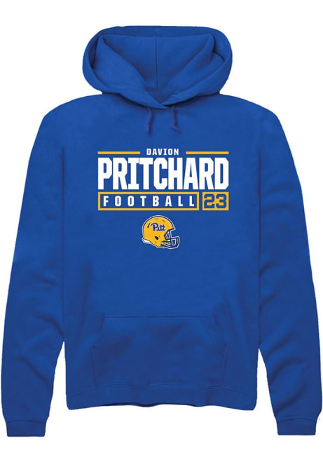 Davion Pritchard Rally Mens Blue Pitt Panthers NIL Stacked Box Hooded Sweatshirt