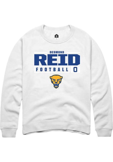 Desmond Reid Rally Mens White Pitt Panthers NIL Stacked Box Crew Sweatshirt