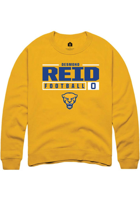 Desmond Reid Rally Mens Gold Pitt Panthers NIL Stacked Box Crew Sweatshirt