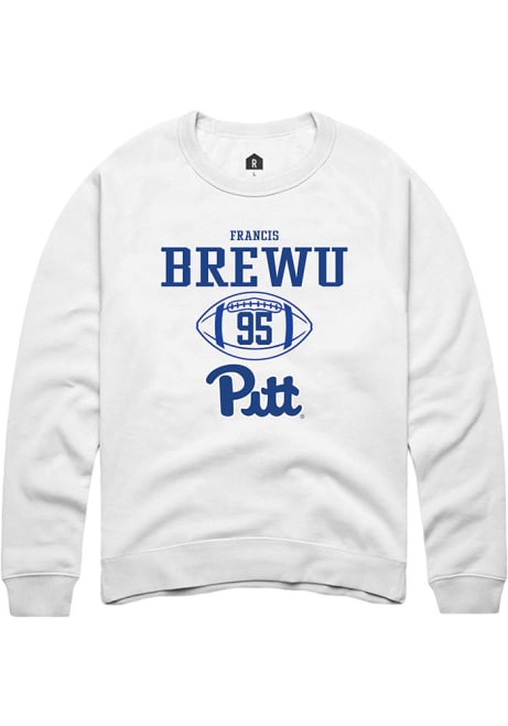 Francis Brewu Rally Mens White Pitt Panthers NIL Sport Icon Crew Sweatshirt