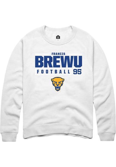 Francis Brewu Rally Mens White Pitt Panthers NIL Stacked Box Crew Sweatshirt