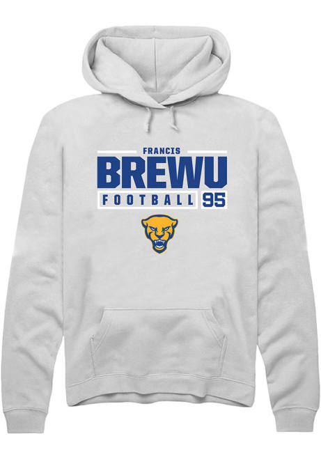 Francis Brewu Rally Mens White Pitt Panthers NIL Stacked Box Hooded Sweatshirt