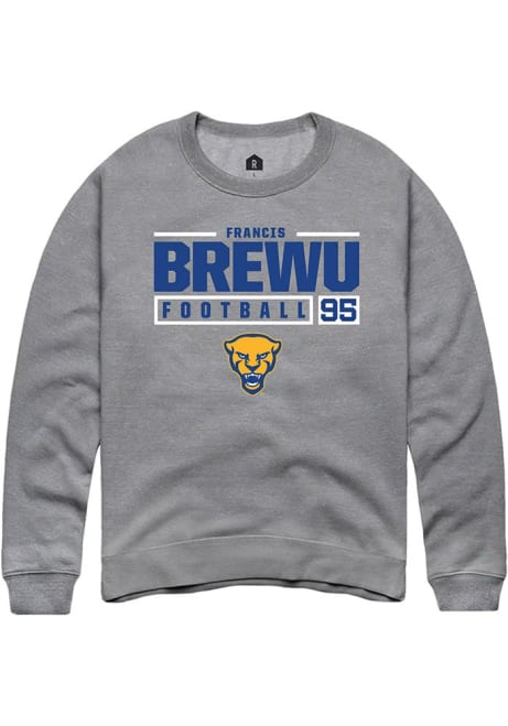 Francis Brewu Rally Mens Graphite Pitt Panthers NIL Stacked Box Crew Sweatshirt