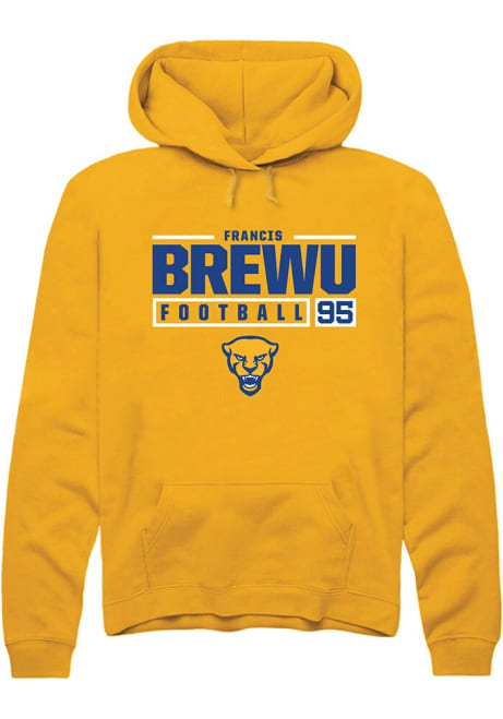 Francis Brewu Rally Mens Gold Pitt Panthers NIL Stacked Box Hooded Sweatshirt