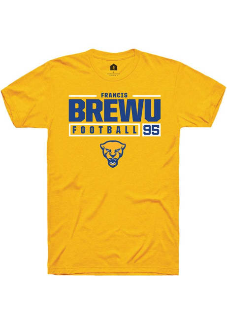 Francis Brewu Gold Pitt Panthers NIL Stacked Box Short Sleeve T Shirt